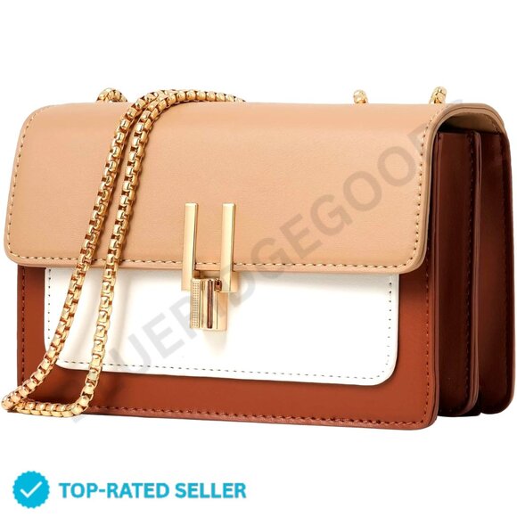 Brand New TOP BAND Crossbody Bag Tan Color-Block Design
